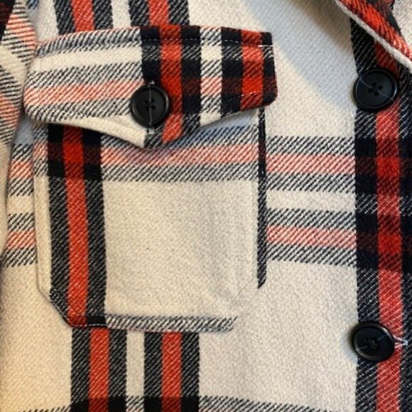 LUCKY BRAND Red Ivory Plaid Oversized Shirt Jacket Shacket Small - Picture 6 of 12